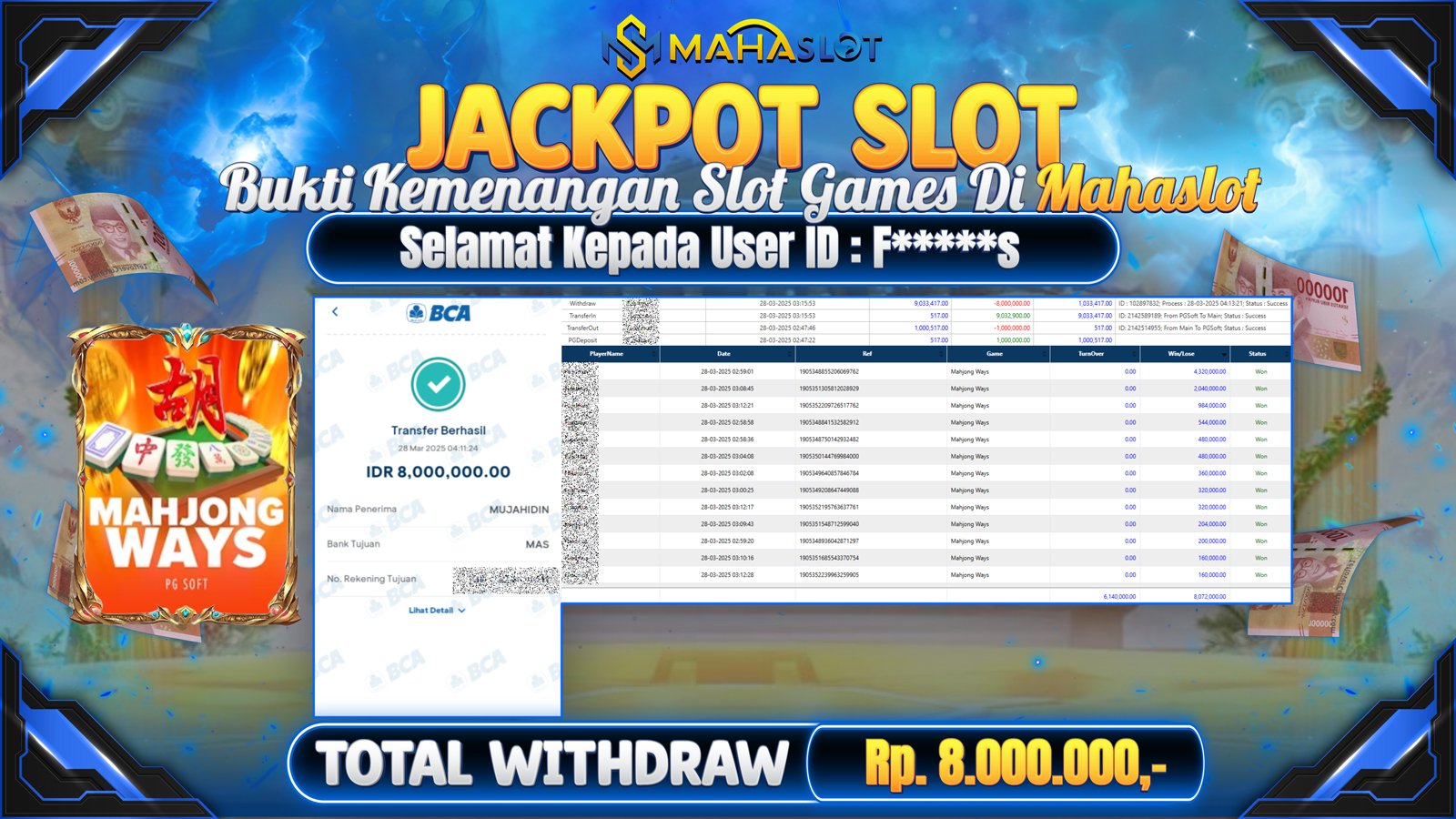 MAHASLOT JACKPOT SLOT GAMES MAHJONG WAYS Rp. 8.000.000,- LUNAS
