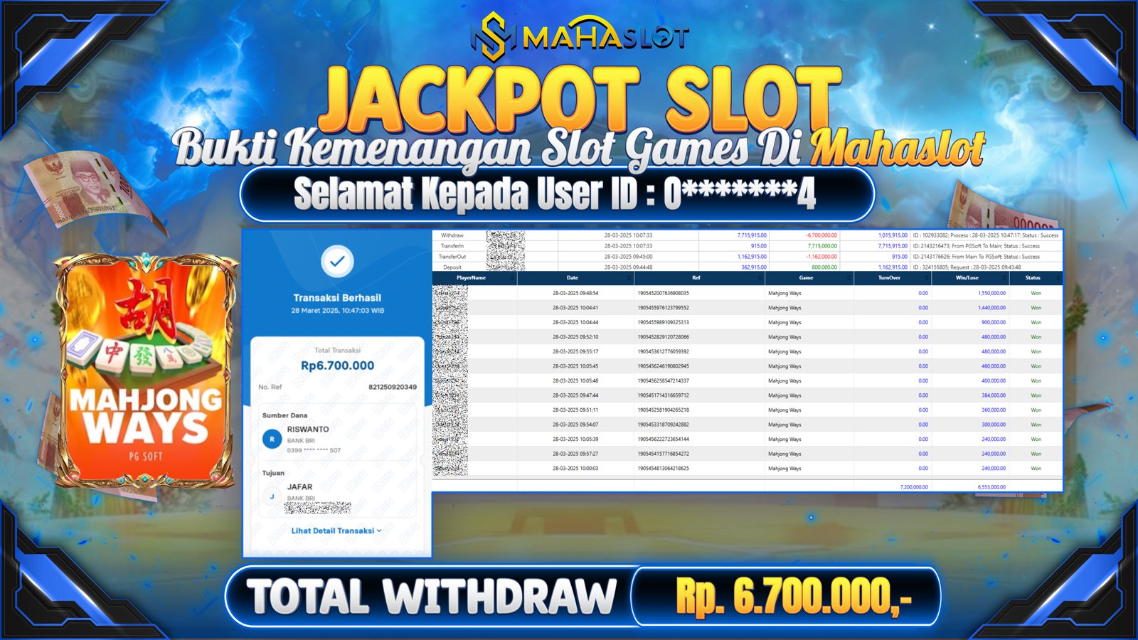 MAHASLOT JACKPOT SLOT GAMES MAHJONG WAYS Rp. 6.700.000,- LUNAS