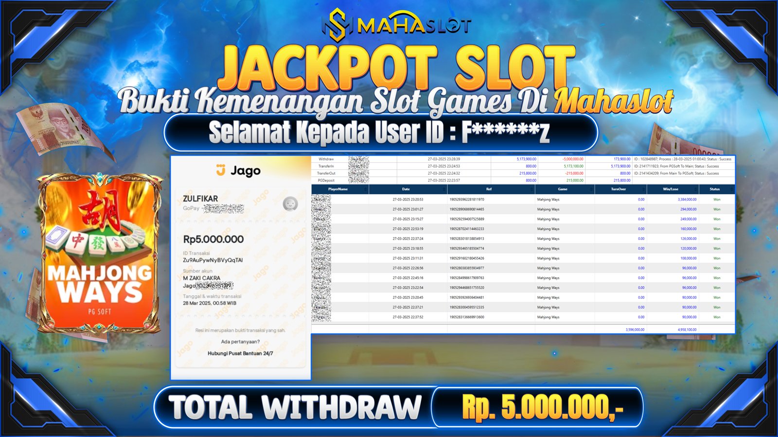 MAHASLOT JACKPOT SLOT GAMES MAHJONG WAYS Rp. 5.000.000,- LUNAS