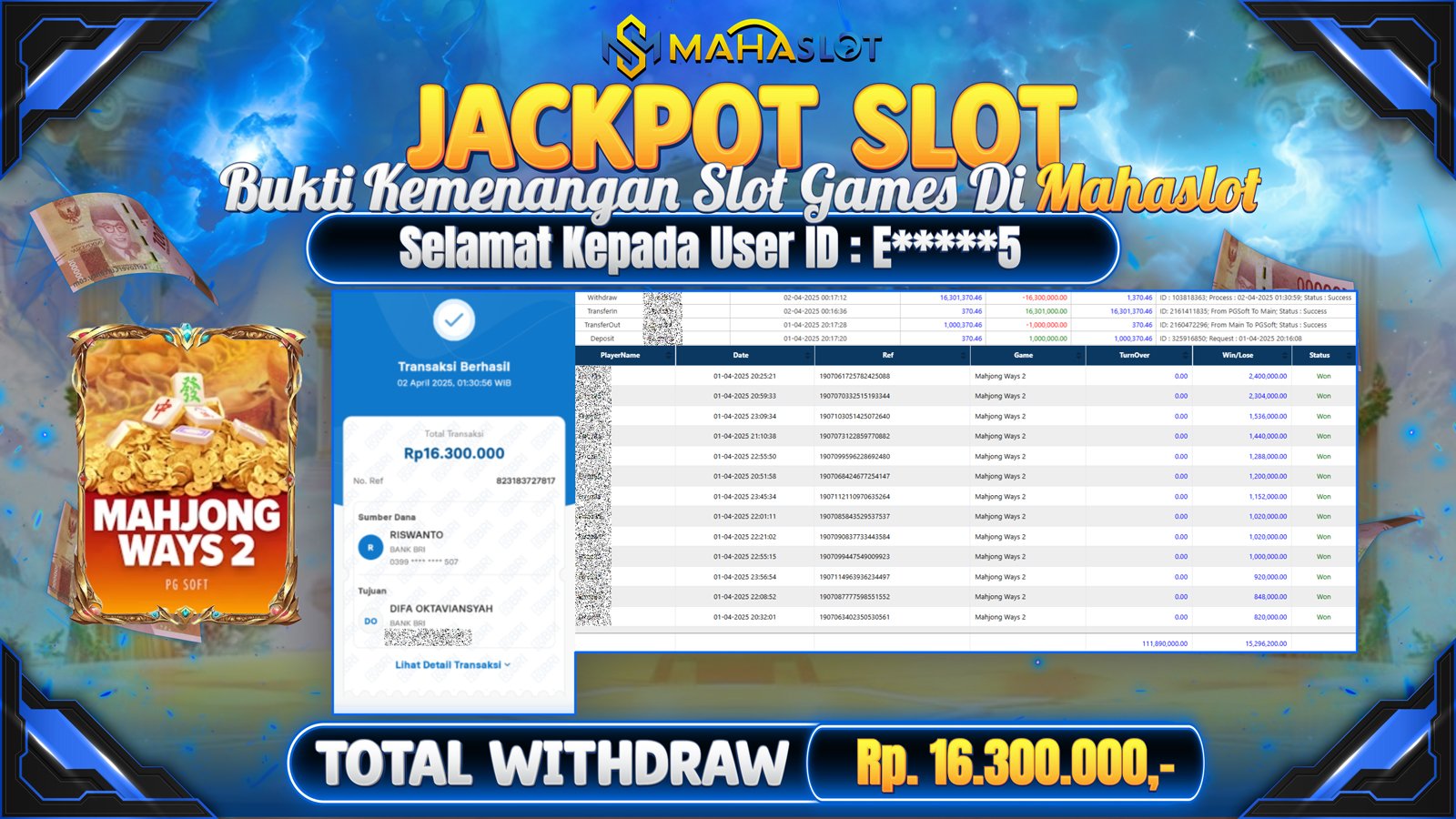 MAHASLOT JACKPOT SLOT GAMES MAHJONG WAYS 2 Rp. 16.300.000,- LUNAS