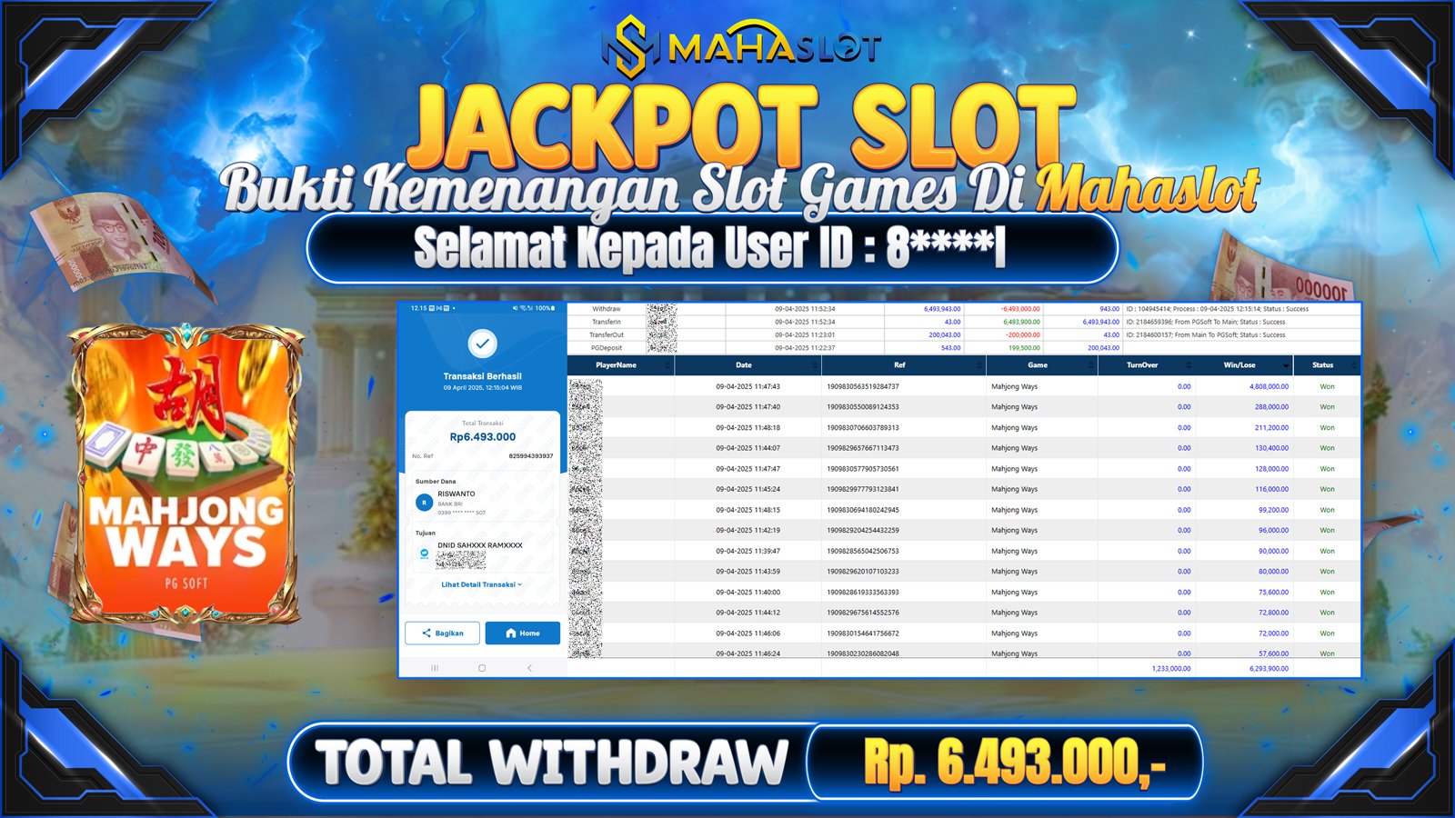 MAHASLOT JACKPOT SLOT GAMES MAHJONG WAYS Rp. 6.493.000,- LUNAS