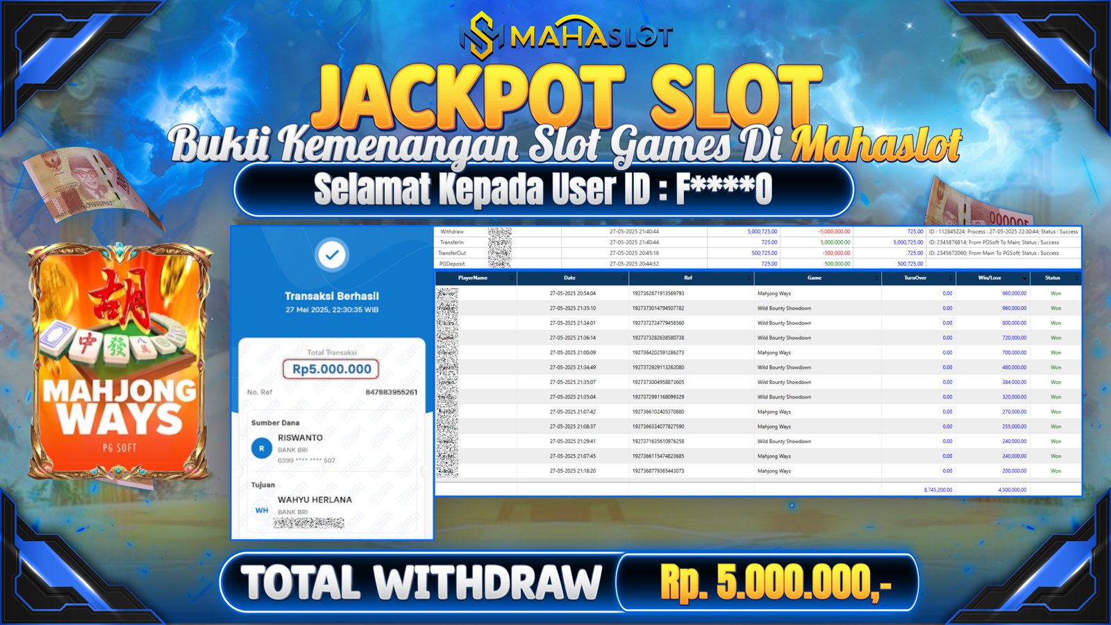 MAHASLOT JACKPOT SLOT MAHJONG WAYS Rp. 5.000.000,- LUNAS