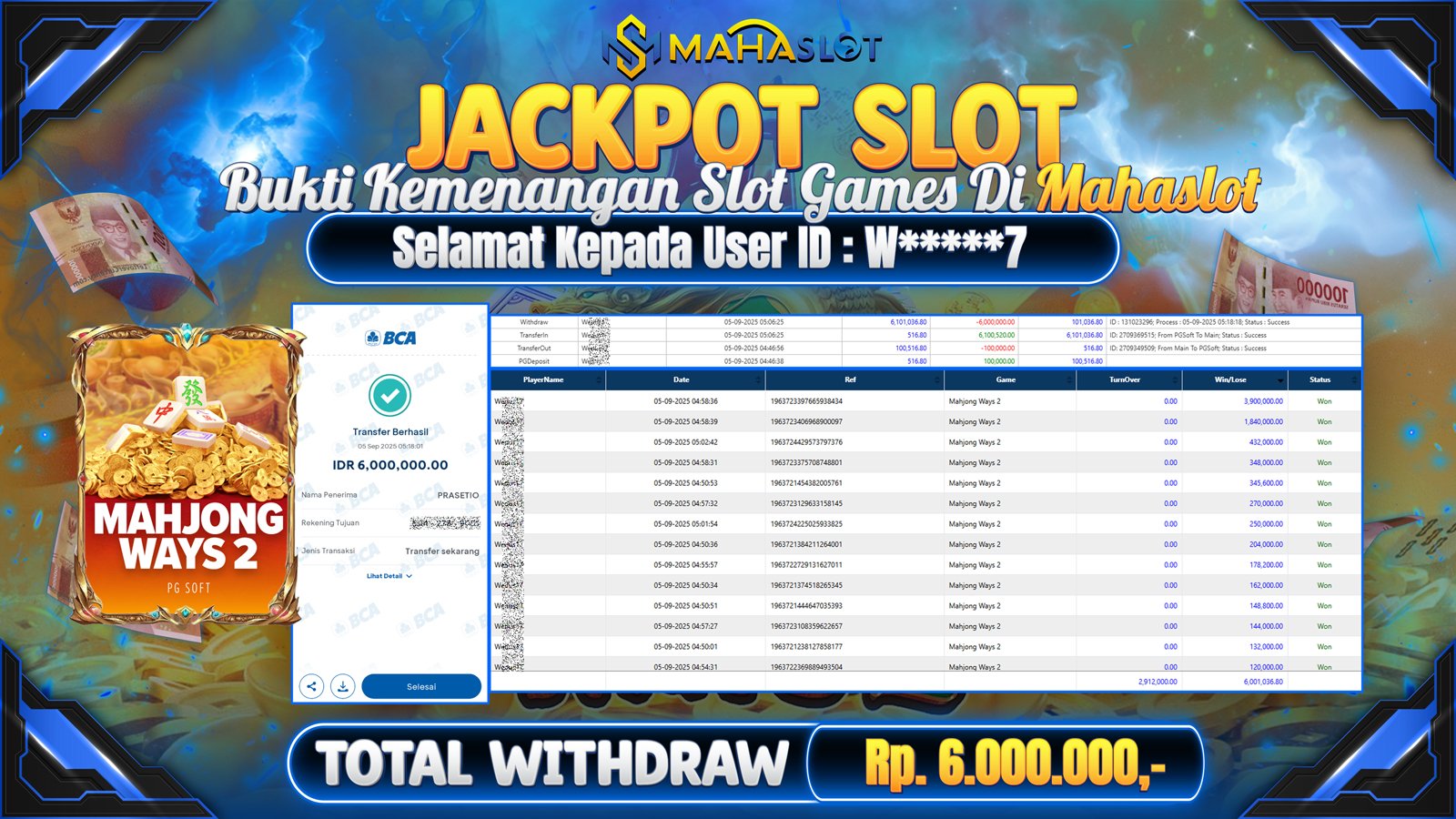 MAHASLOT JACKPOT SLOT GAME MAHJONG WAYS 2 Rp. 6.000.000,- LUNAS