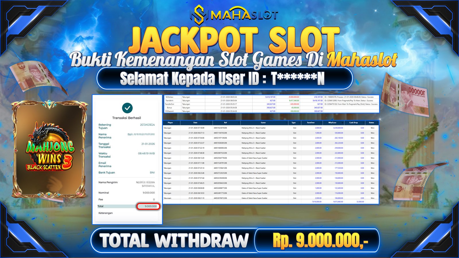 MAHASLOT JACKPOT SLOT MAHJONG WINS BLACK SCATTER 3 Rp. 9.000.000,- LUNAS