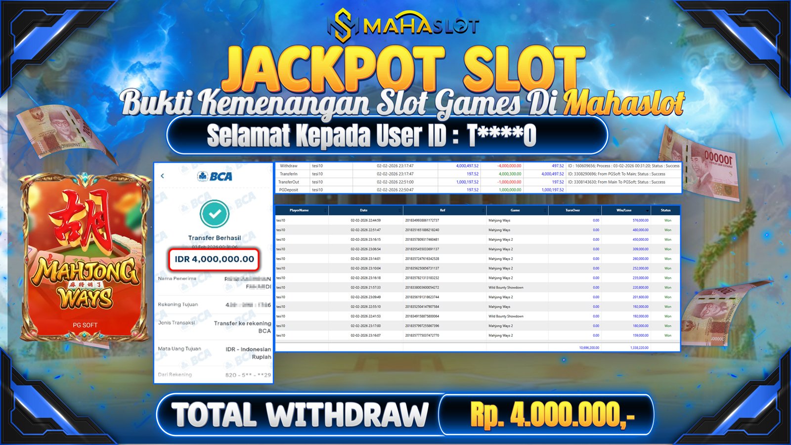 MAHASLOT JACKPOT SLOT GAME MAHJONG WAYS Rp. 4.000.000,- LUNAS